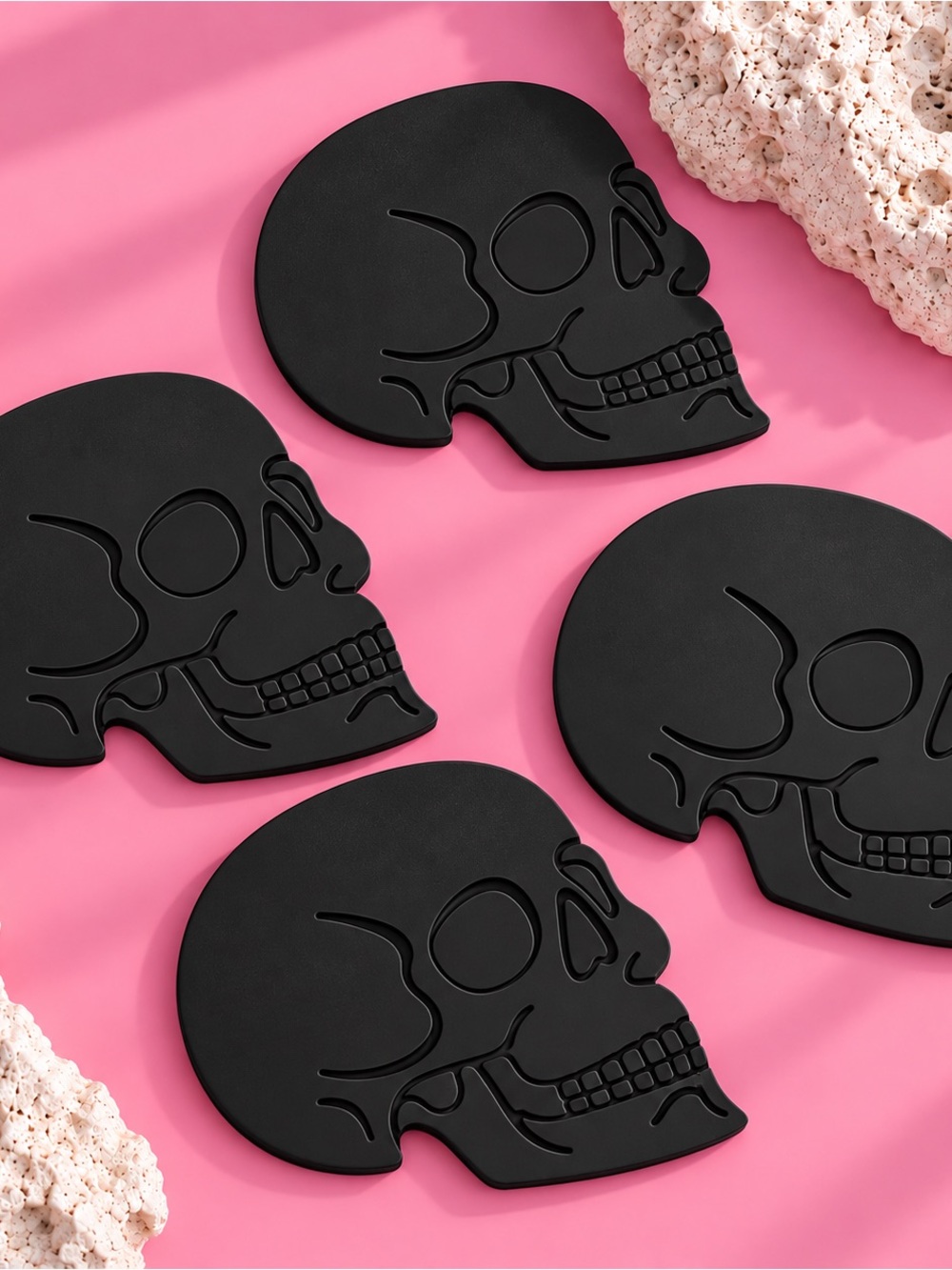 Skull Head Coaster Set — Halloween Decor — Handmade Coasters — Set of 4